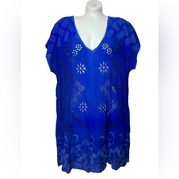 Johnny Was Cobalt Blue Sheer Eyelet Tunic Top - Picture 4 of 9
